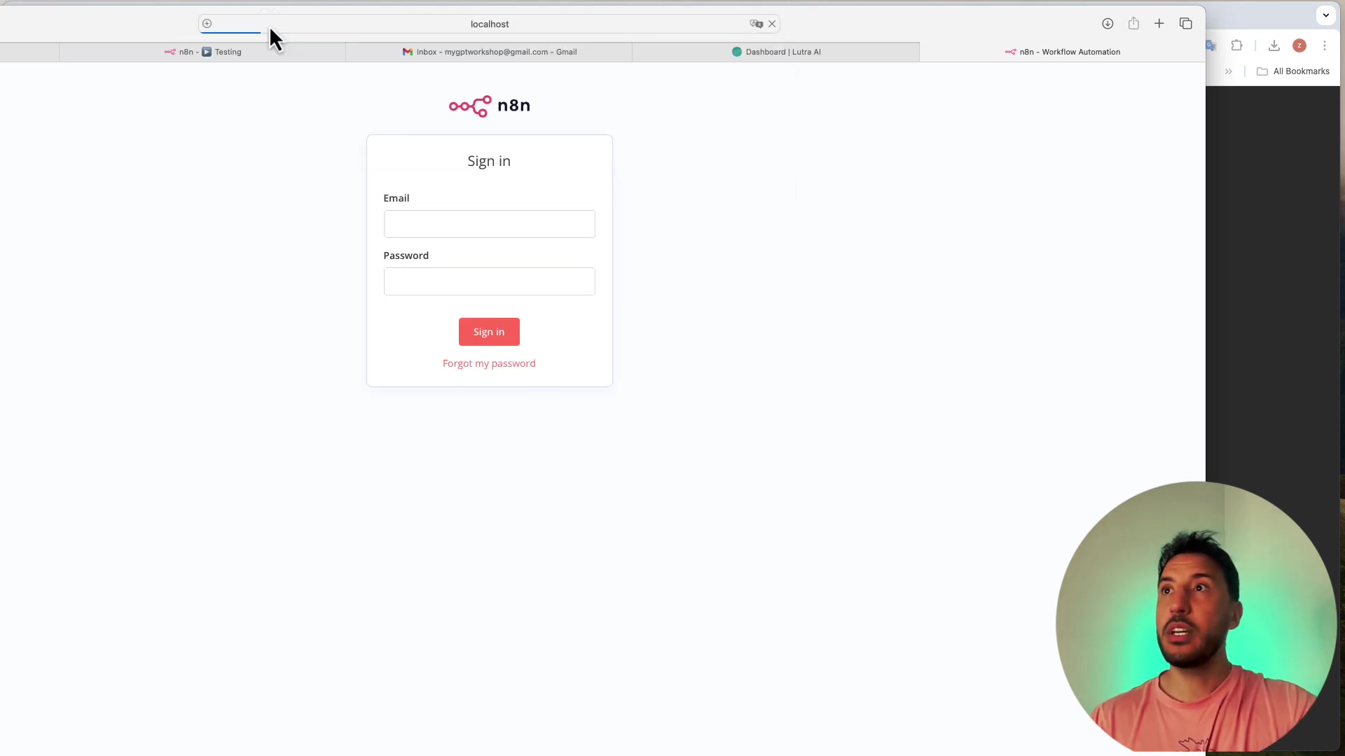 n8n local instance sign-in page