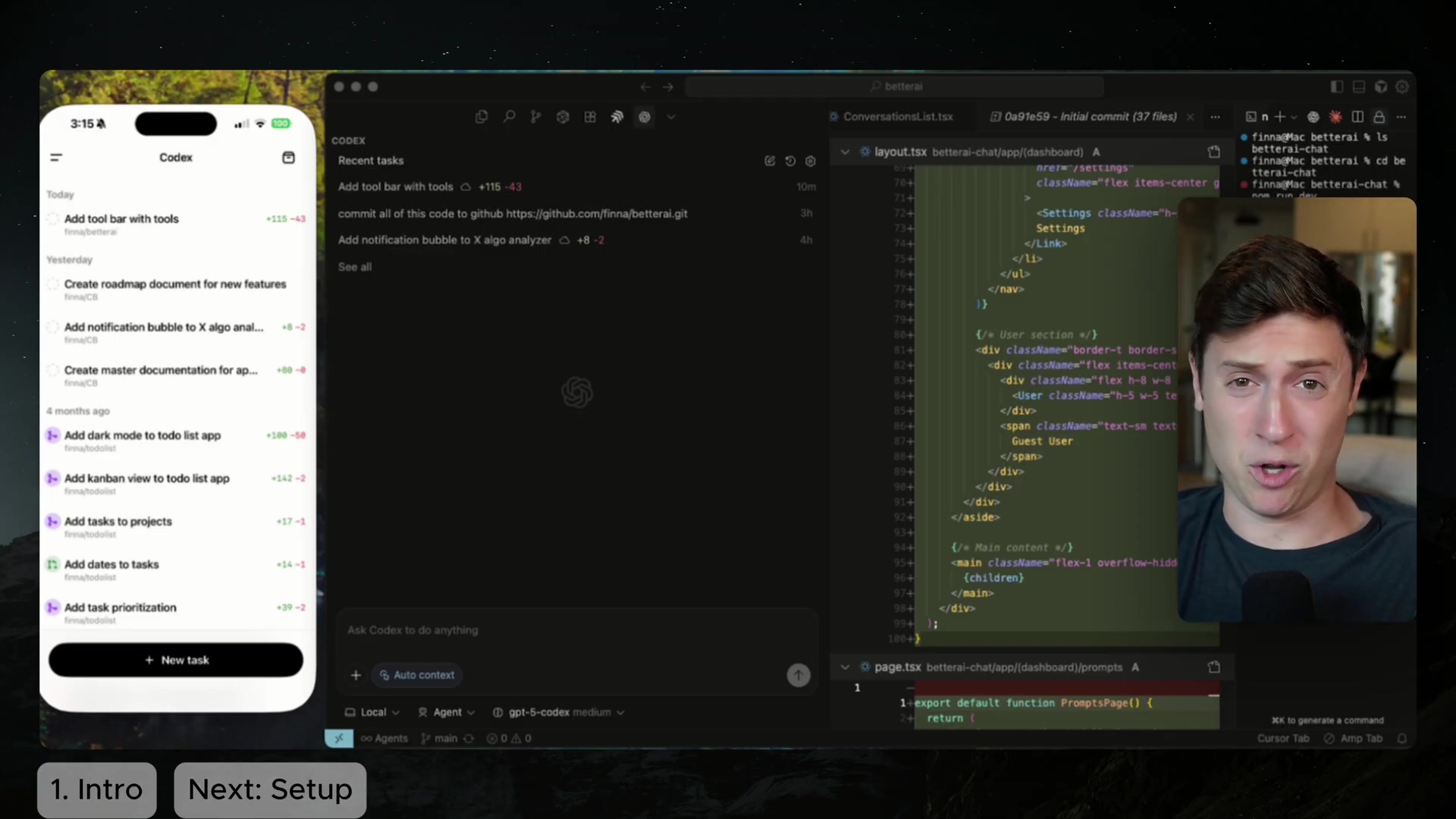 Mobile Codex task list and IDE Codex pane