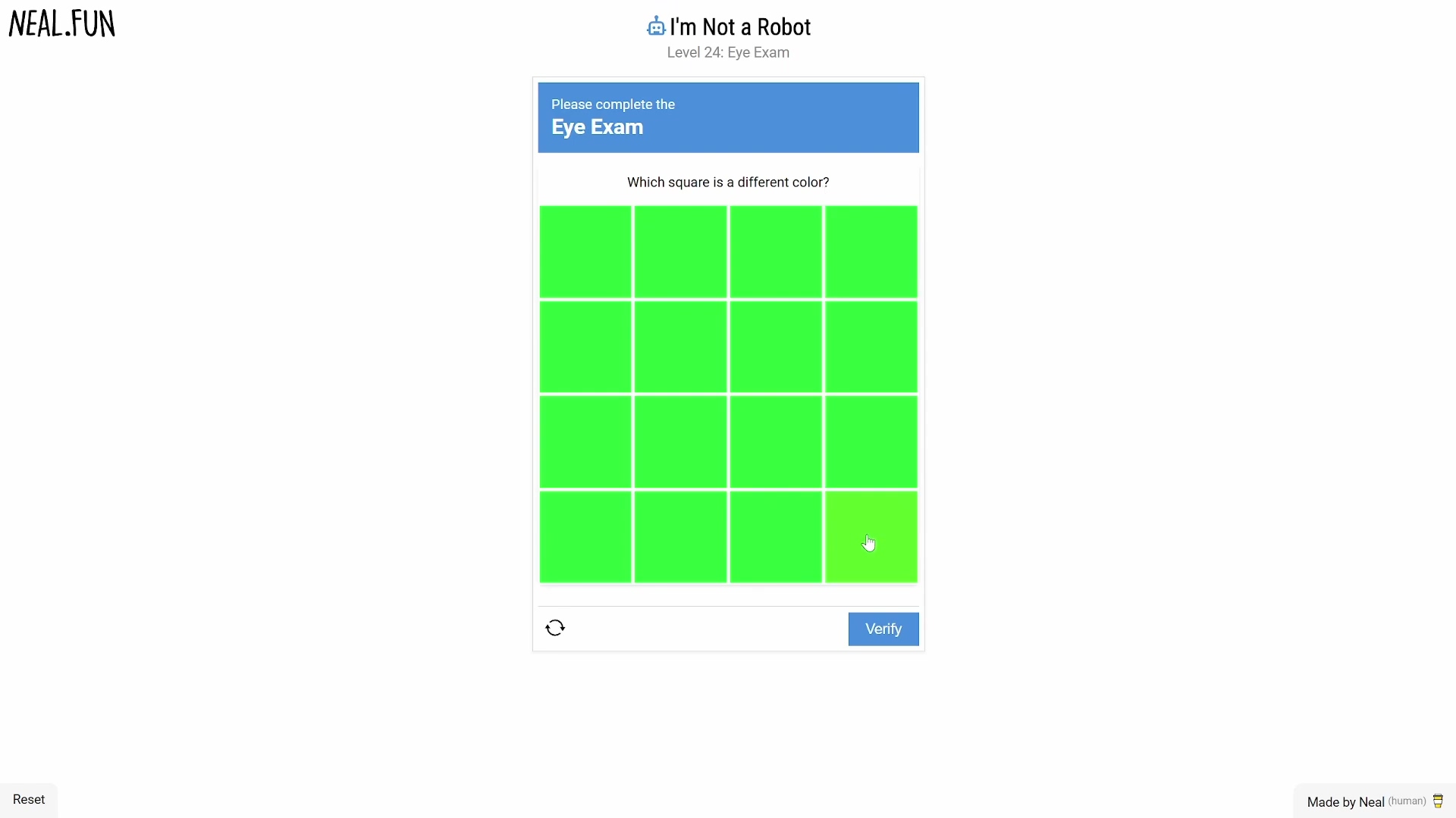 Color differentiation puzzle in I'm Not a Robot Eye Exam
