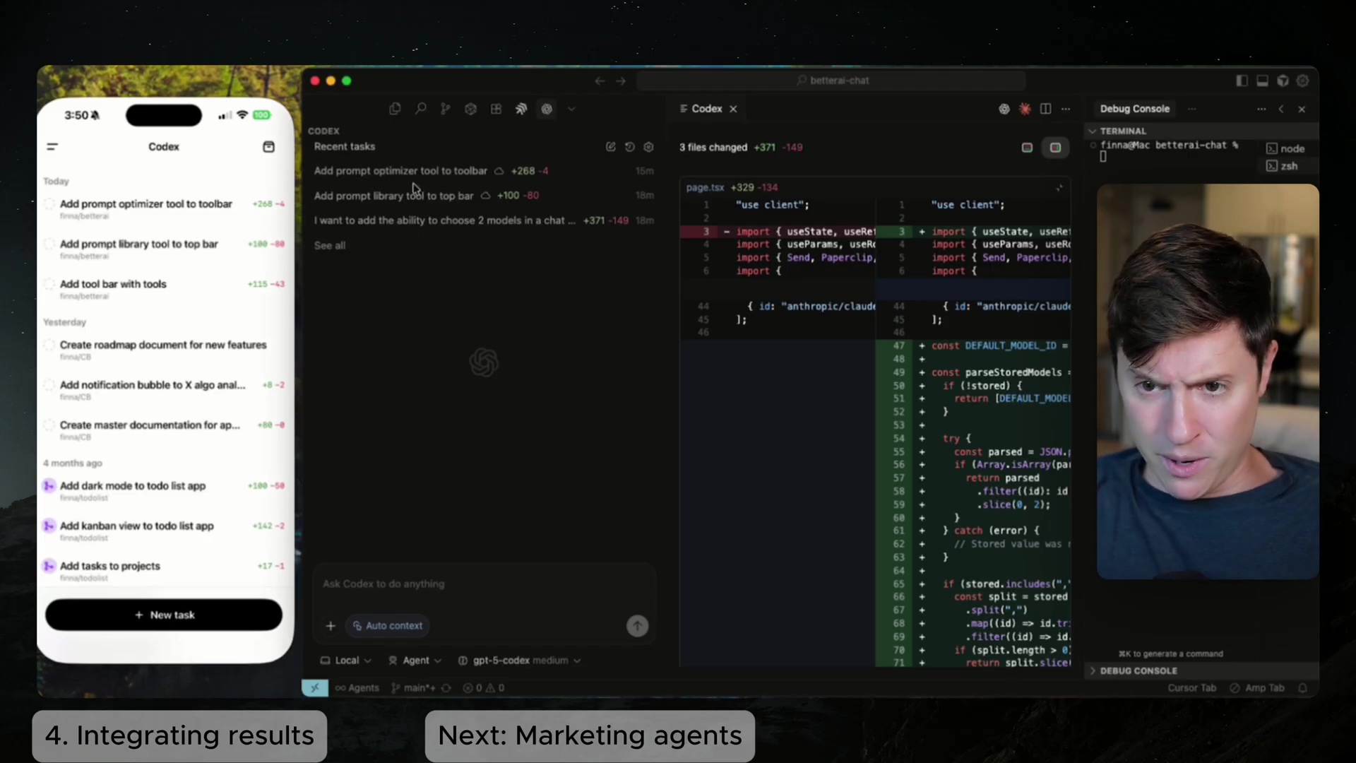 Mobile Codex and IDE with code changes