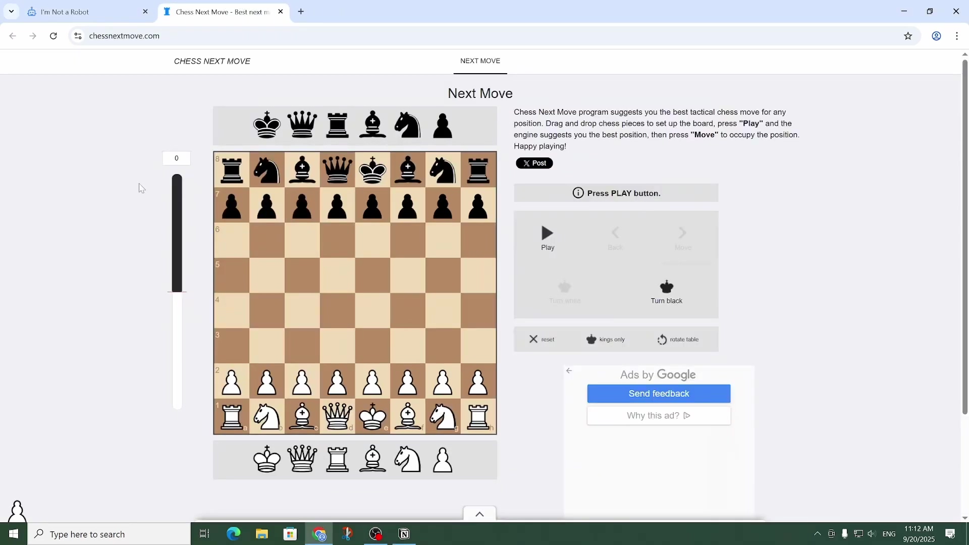 Chessnextmove.com interface with setup instructions