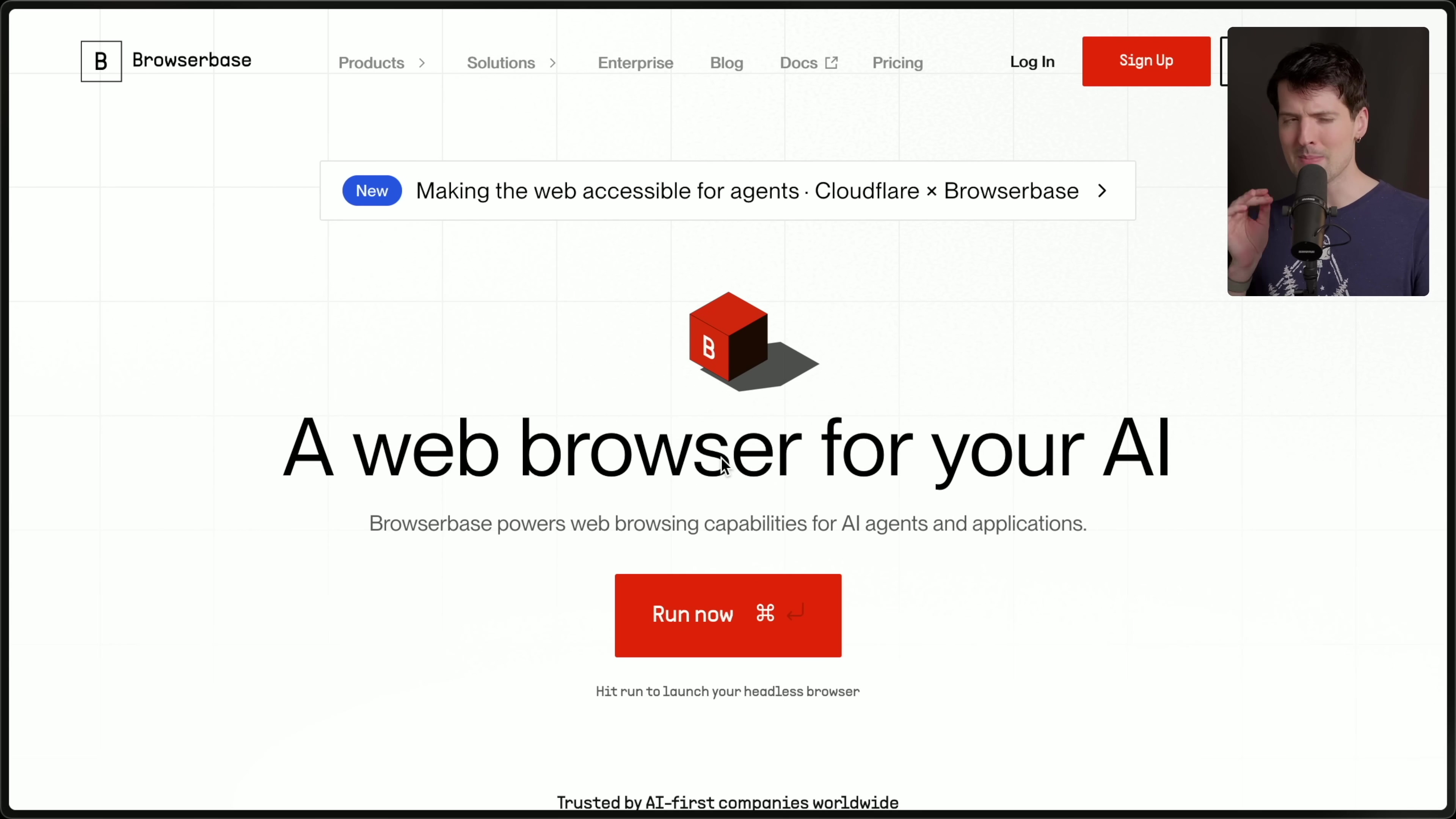 Browserbase homepage with 'A web browser for your AI'