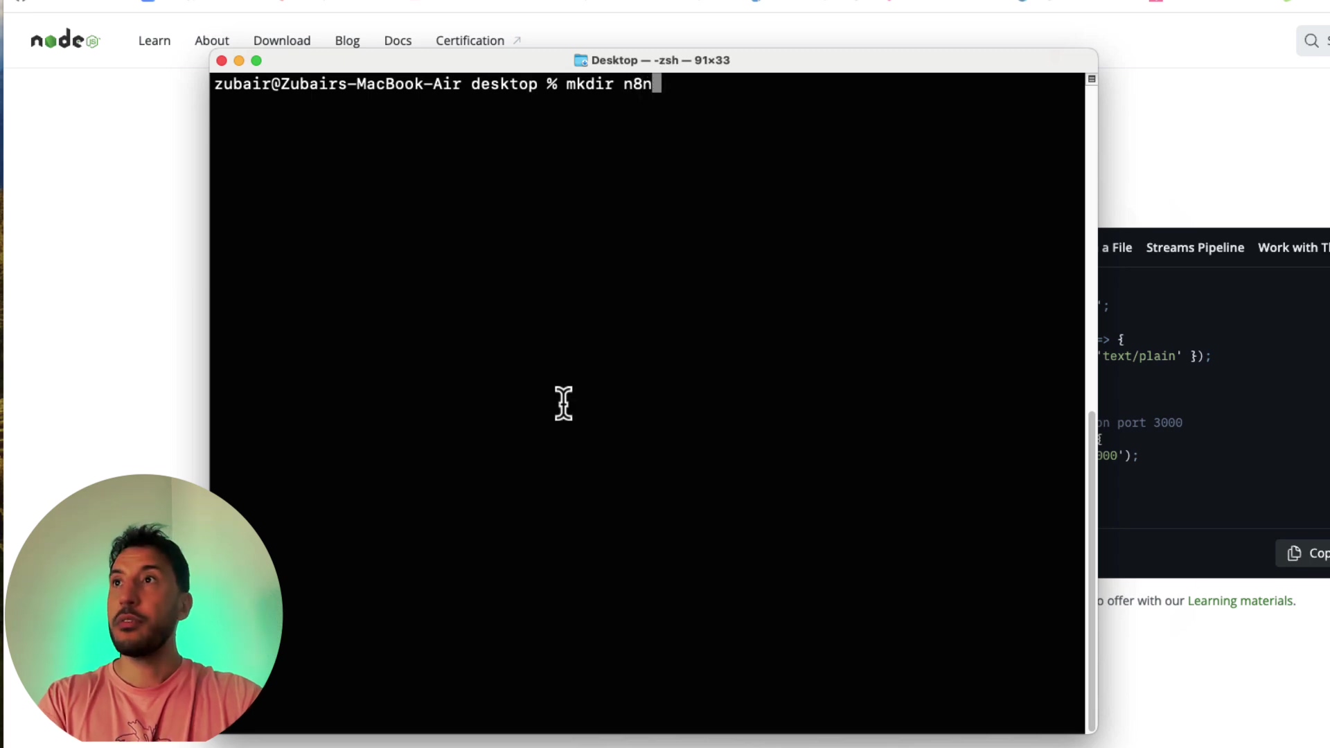 Creating a new directory for n8n in terminal