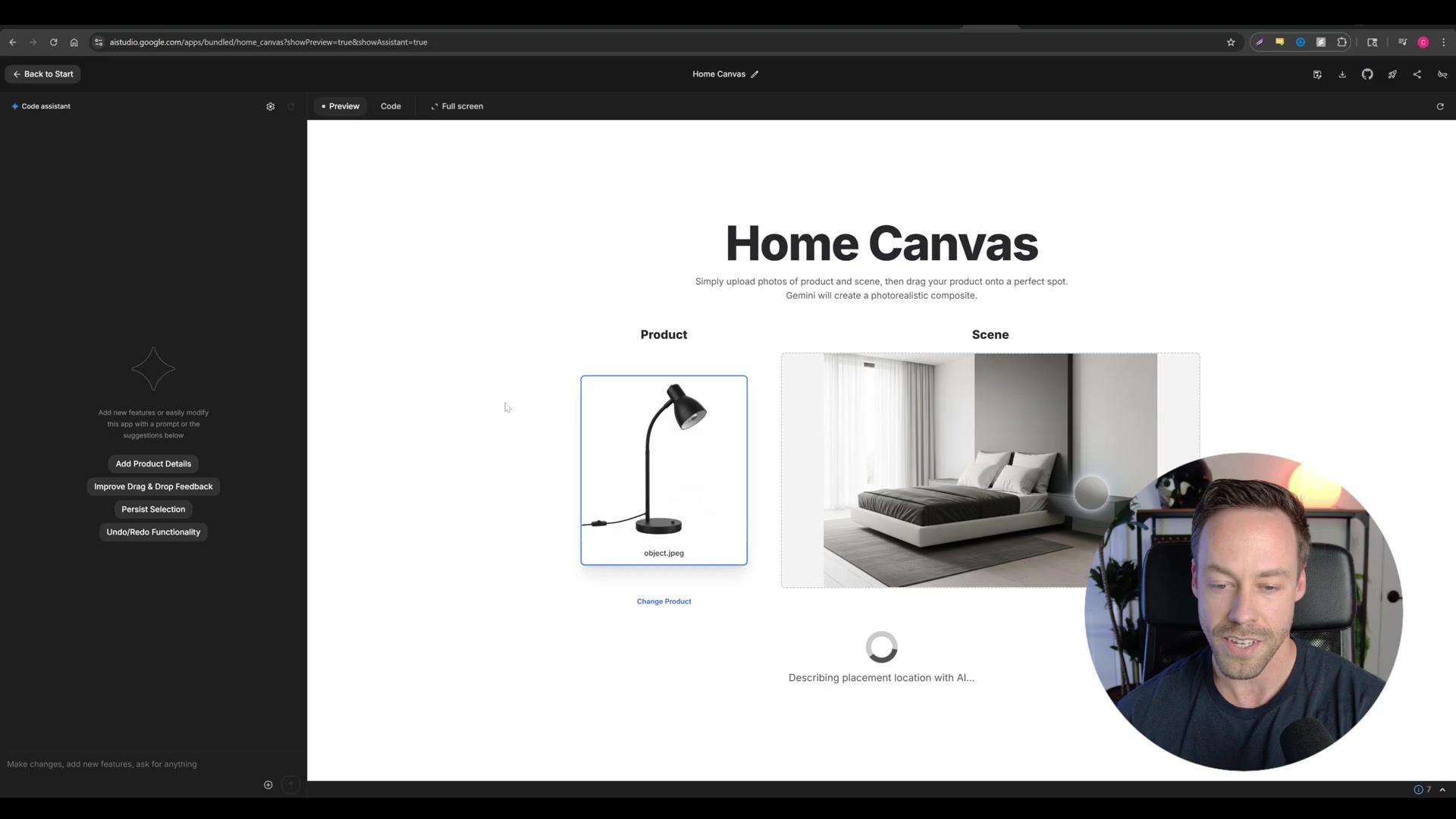 Google AI Studio Home Canvas feature for drag-and-drop objec