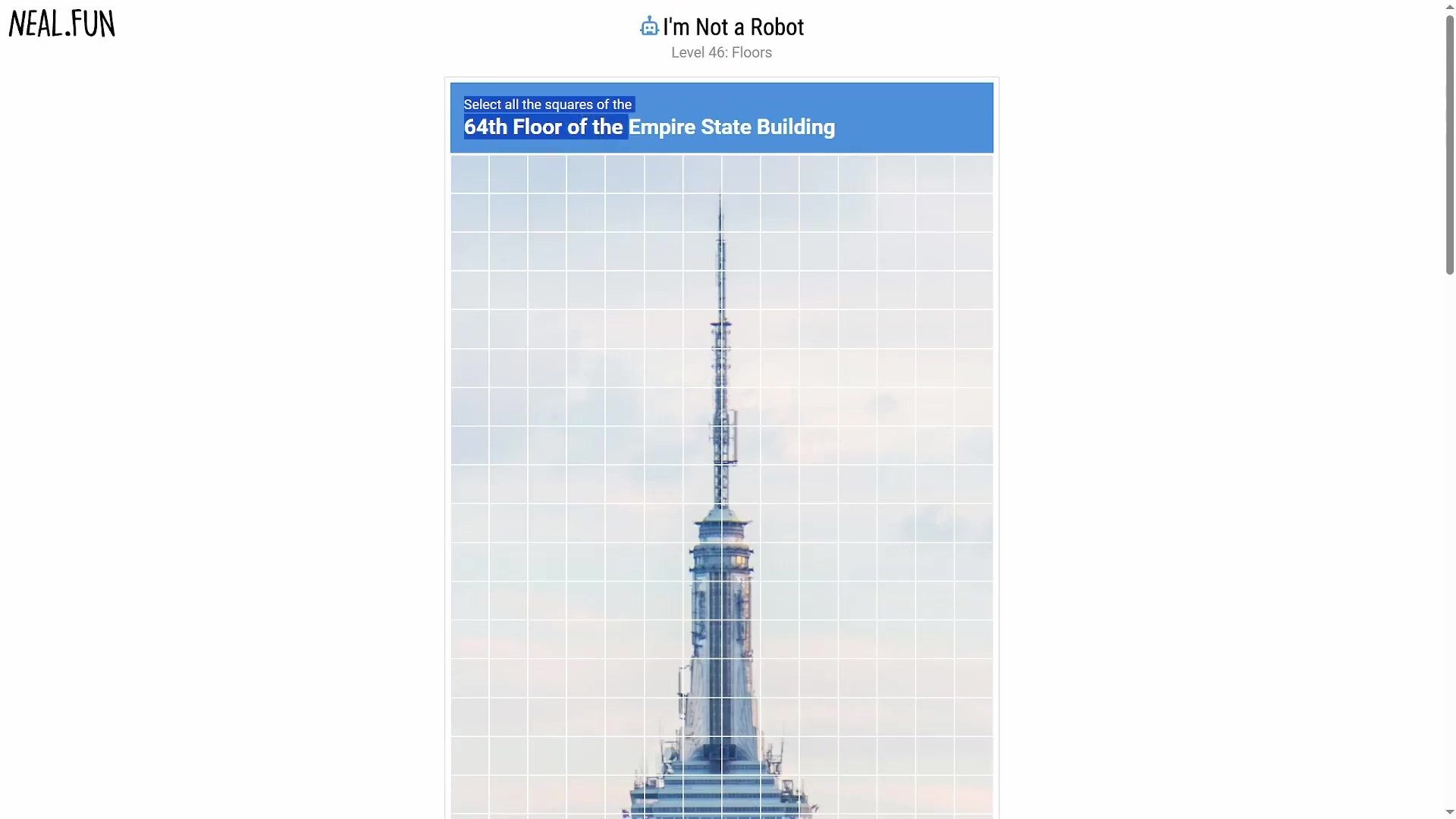 Full view of Level 46 Empire State Building puzzle grid