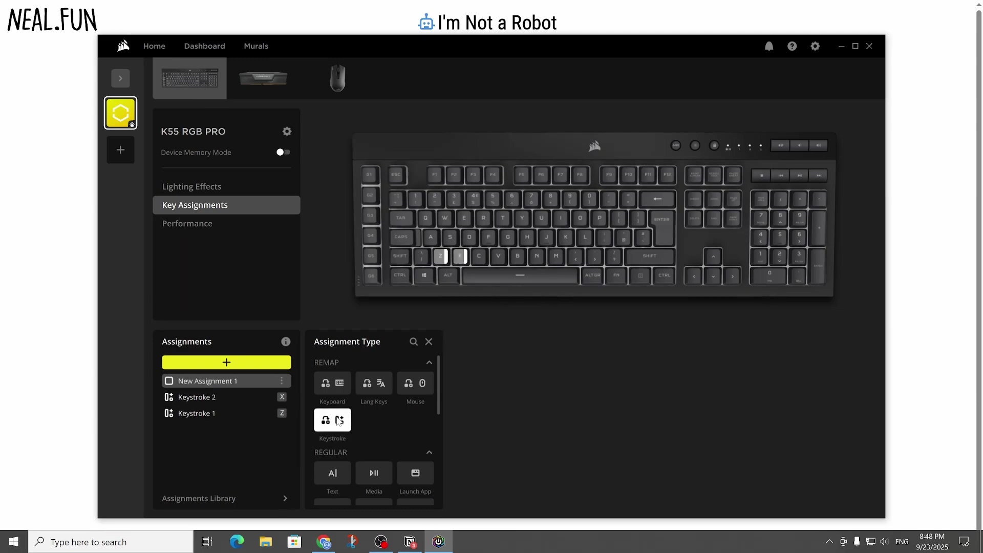 Key Assignment configuration screen