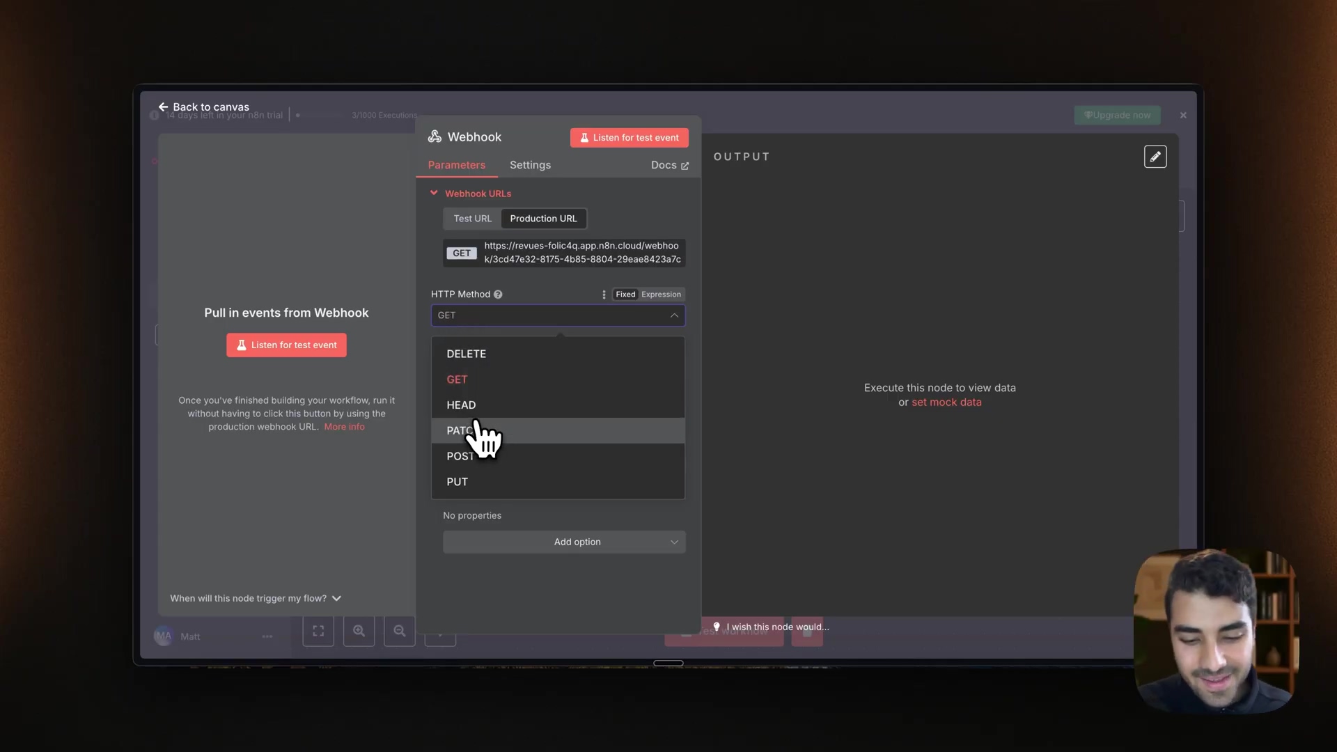 n8n Webhook HTTP Method selection