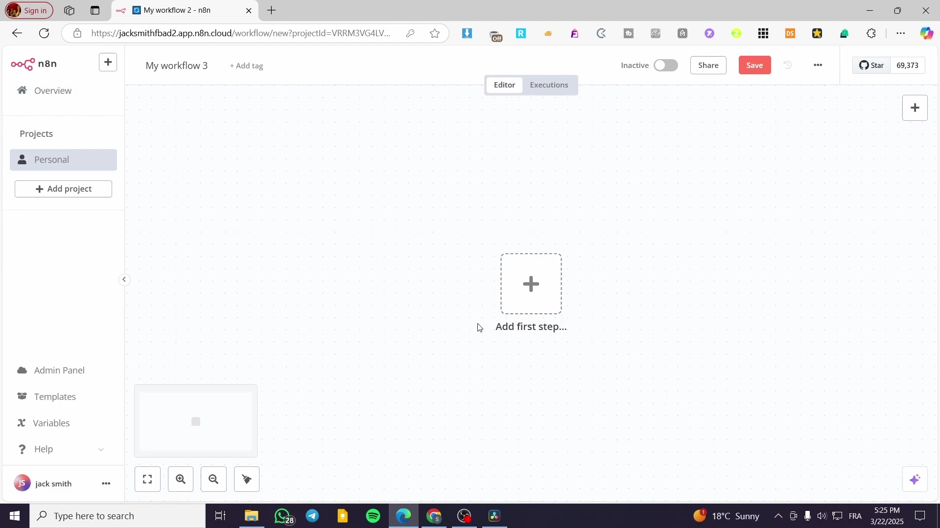n8n workflow with Start and Set nodes