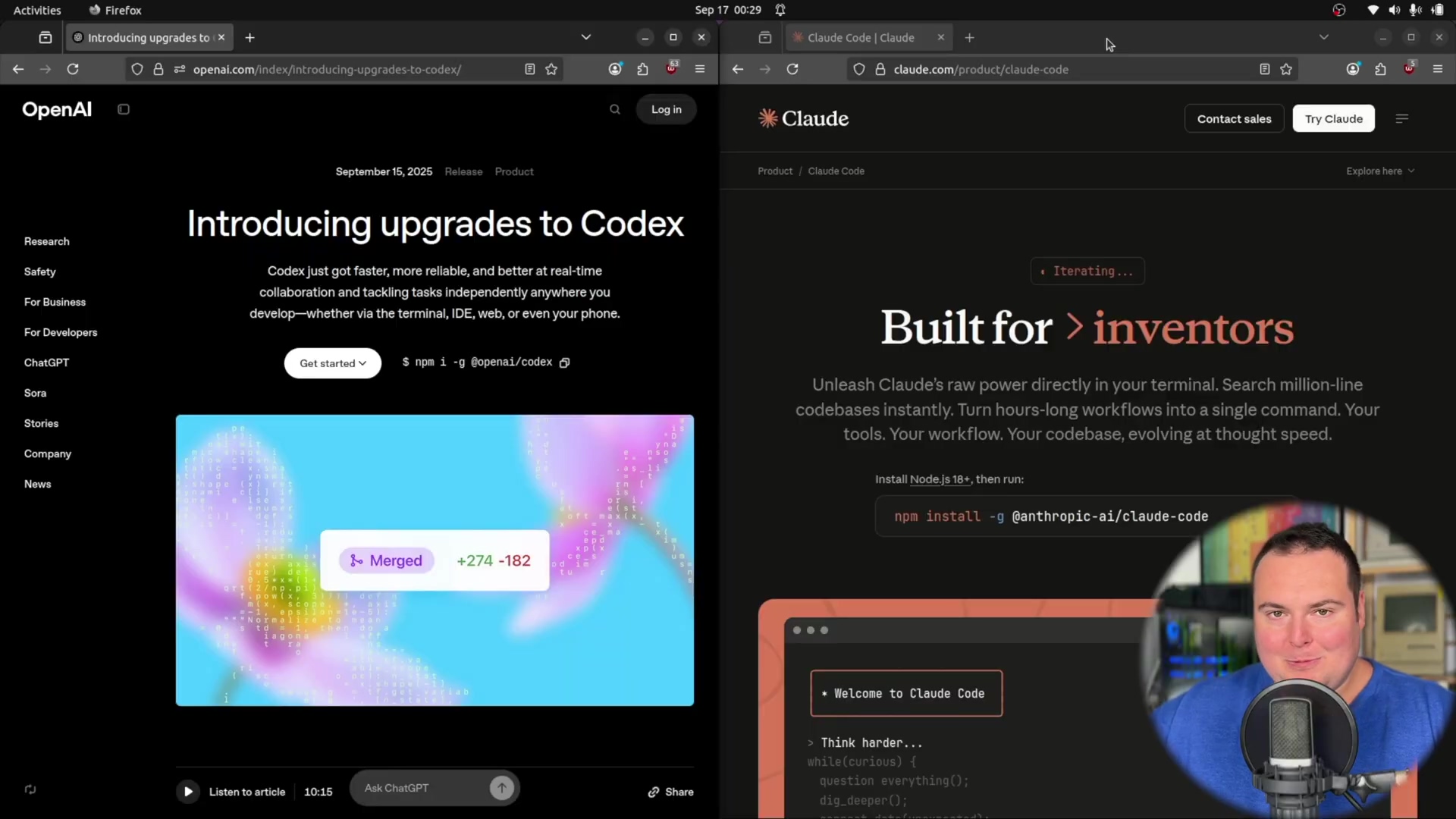 OpenAI Codex and Claude Code web interfaces
