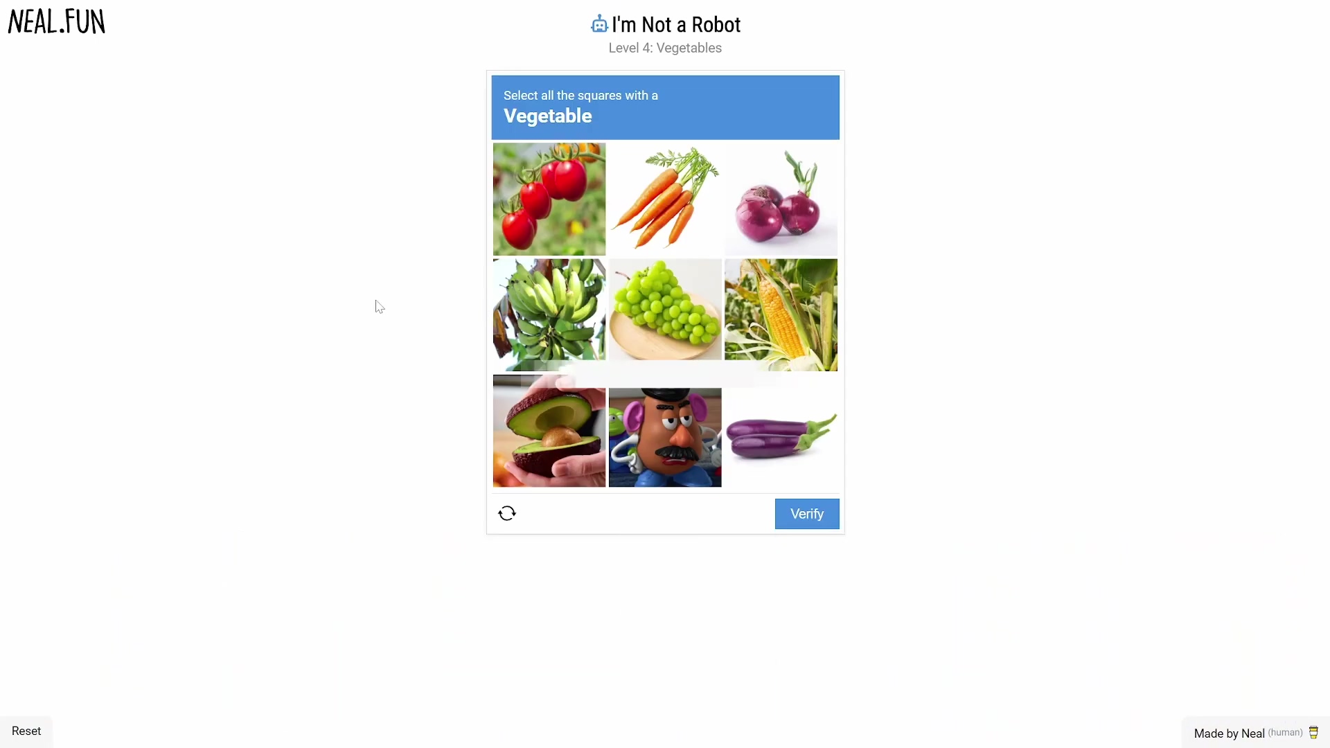 Level 4 vegetable captcha initial state
