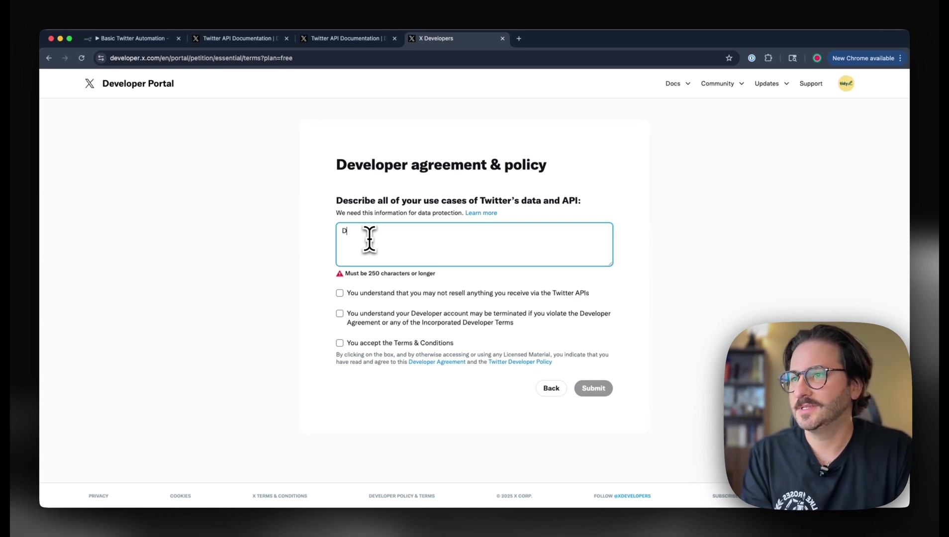 X Developer Portal developer agreement form