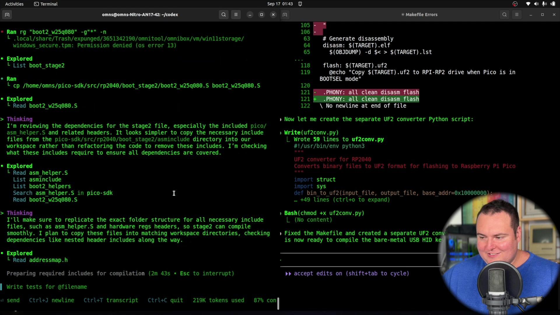 Terminal output of makefile corrections and UF2 converter sc