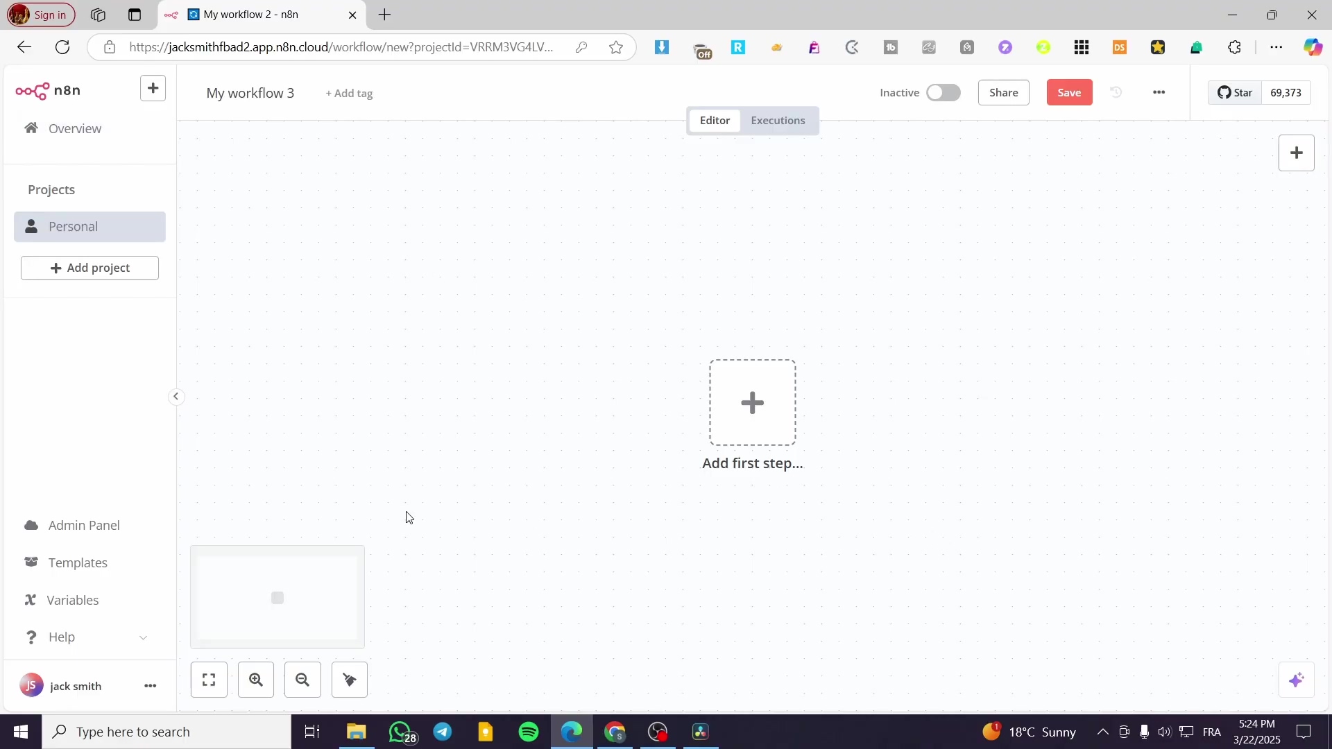 n8n workflow editor empty canvas