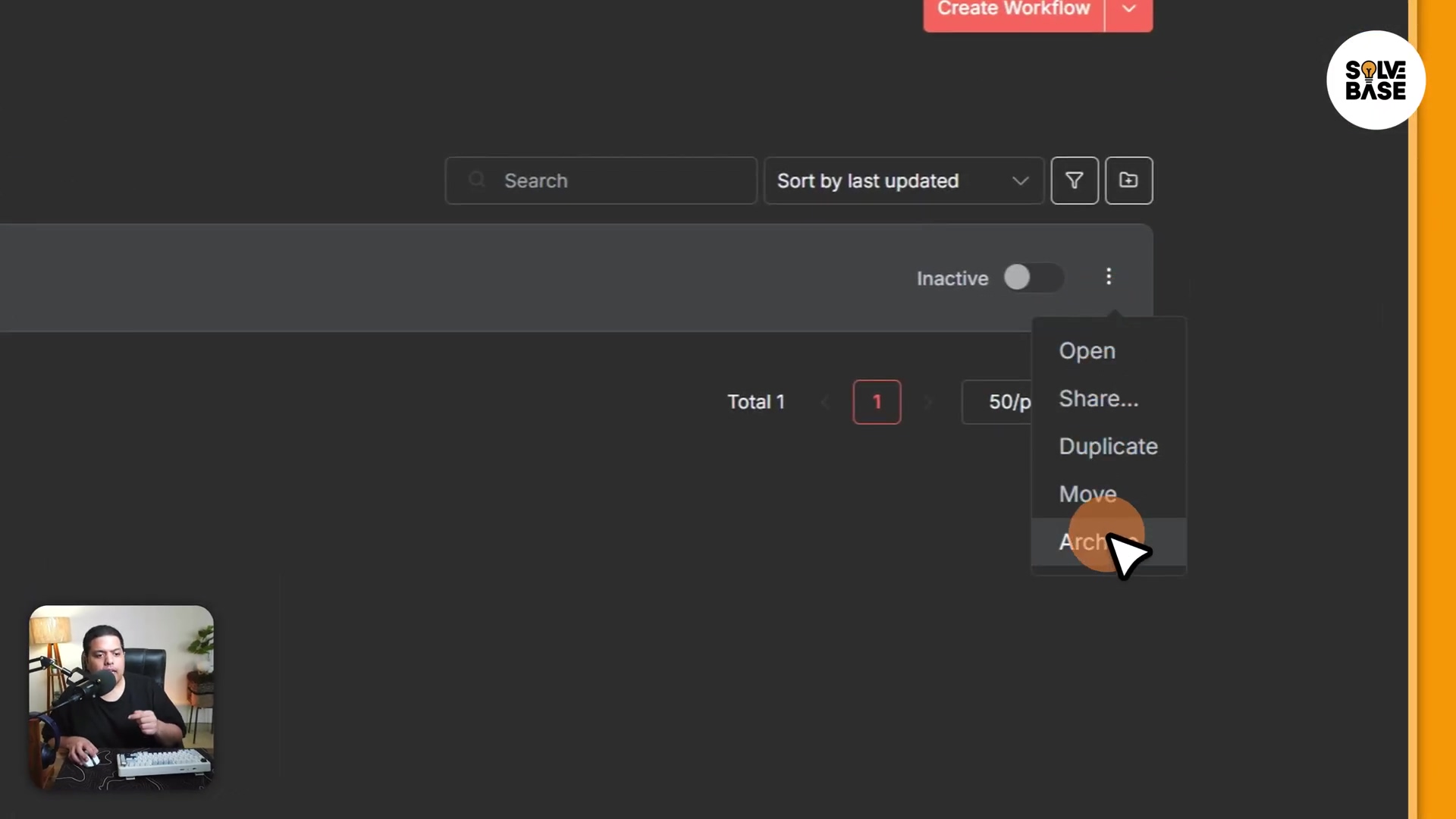 n8n Workflow Context Menu with Archive Option