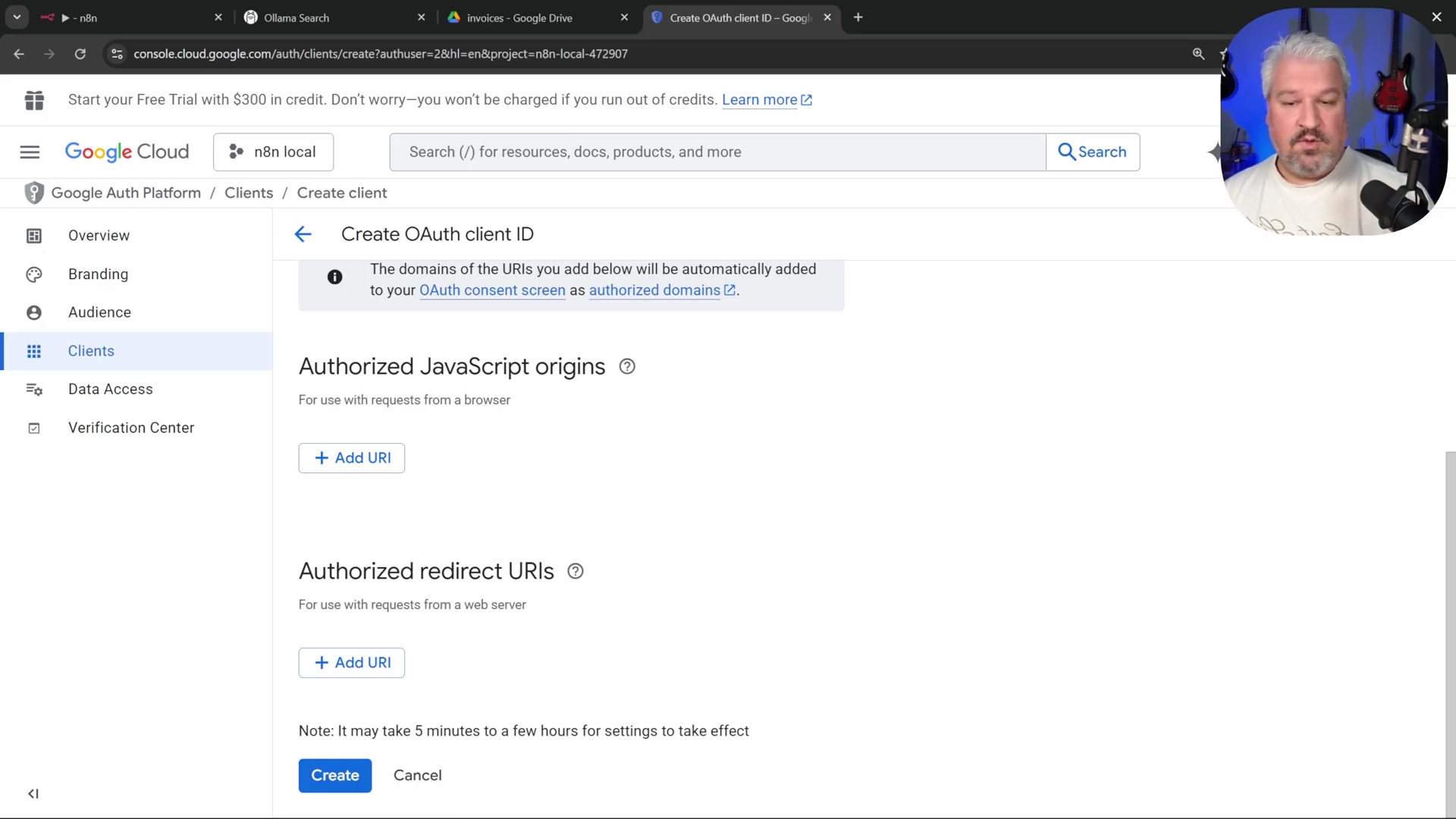 Google Cloud Platform 'Create OAuth client ID' section