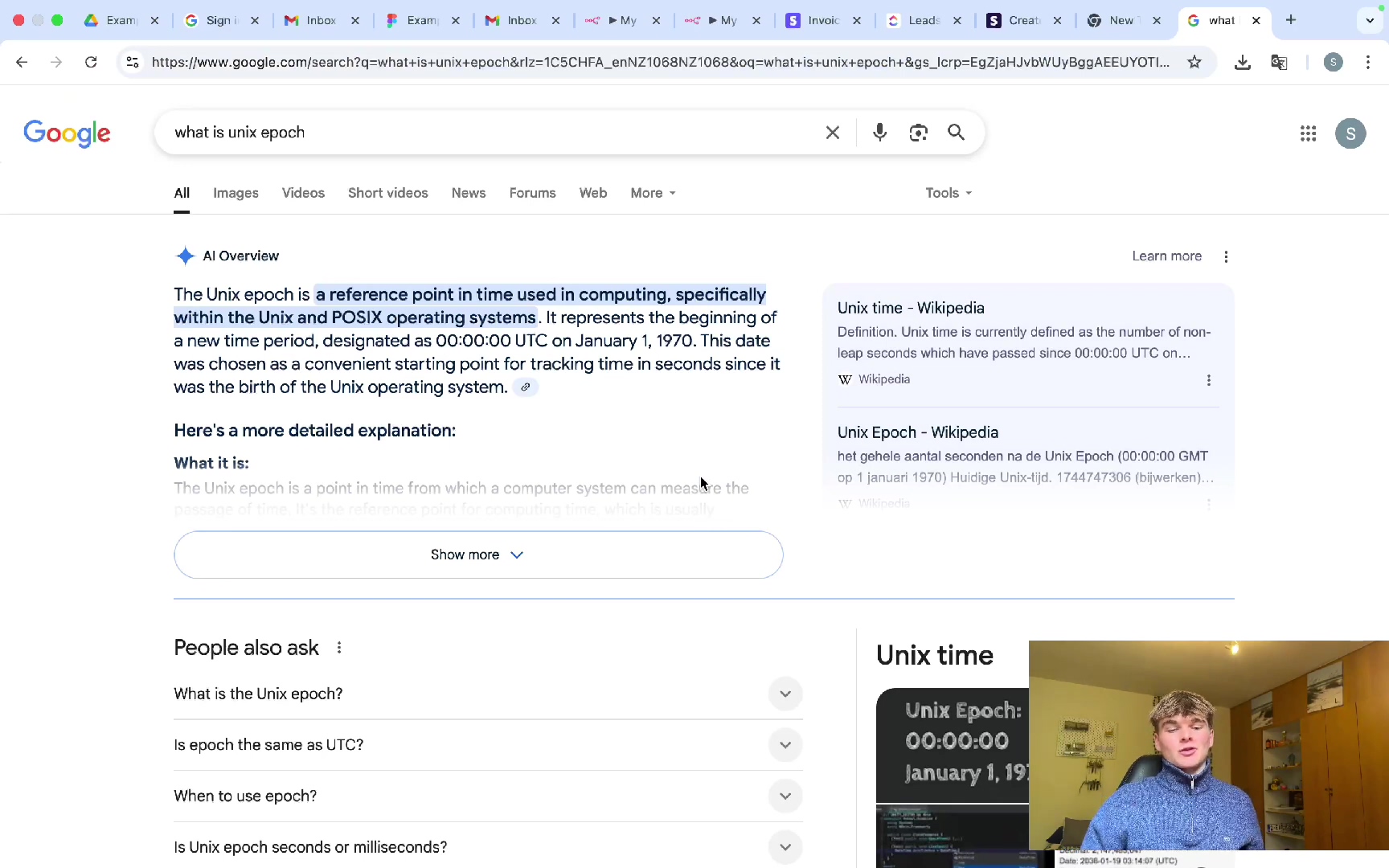 Google search results for 'what is unix epoch'