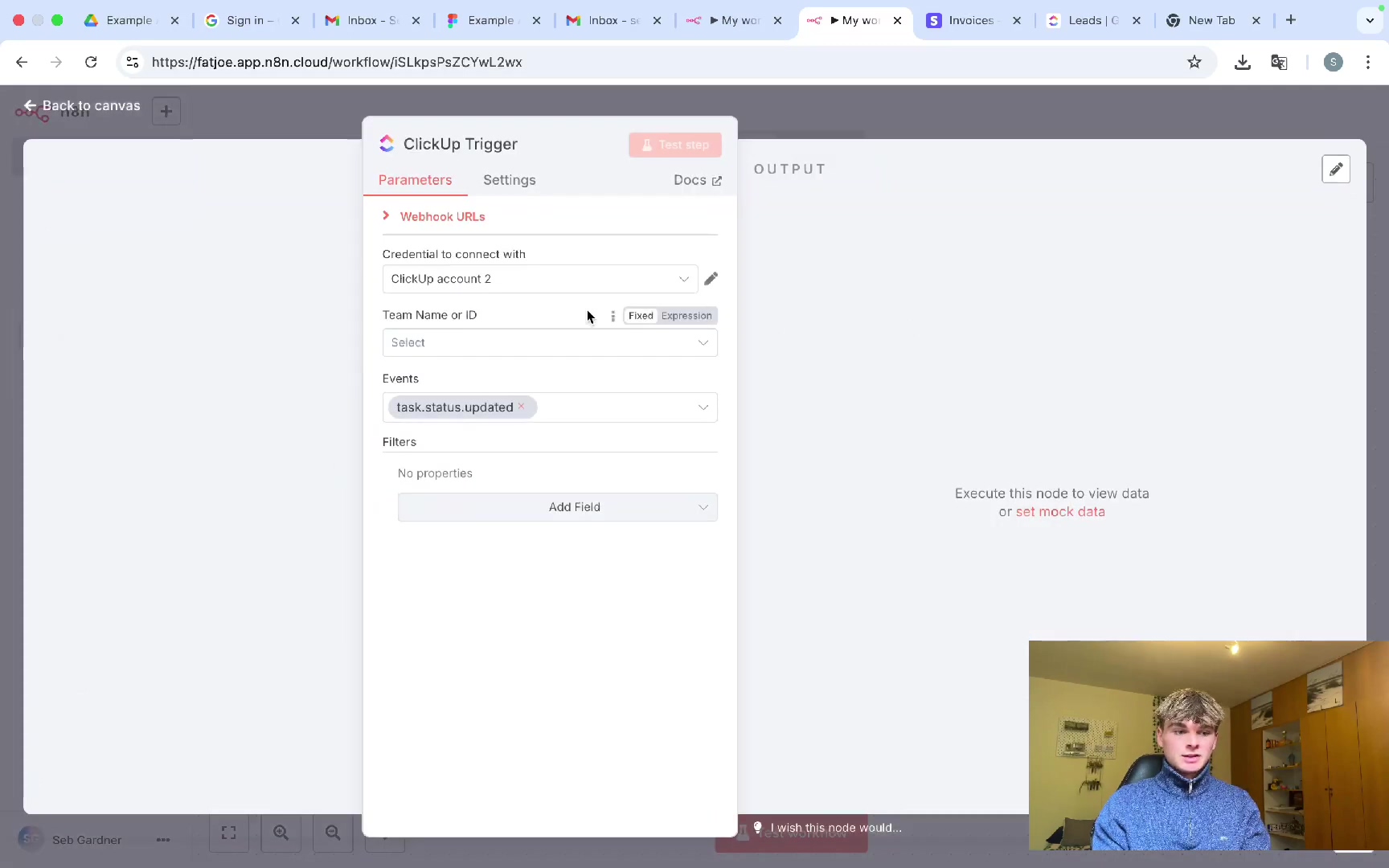 n8n ClickUp Trigger node configuration