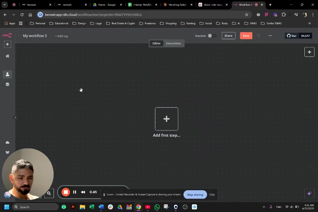 Empty n8n workflow canvas