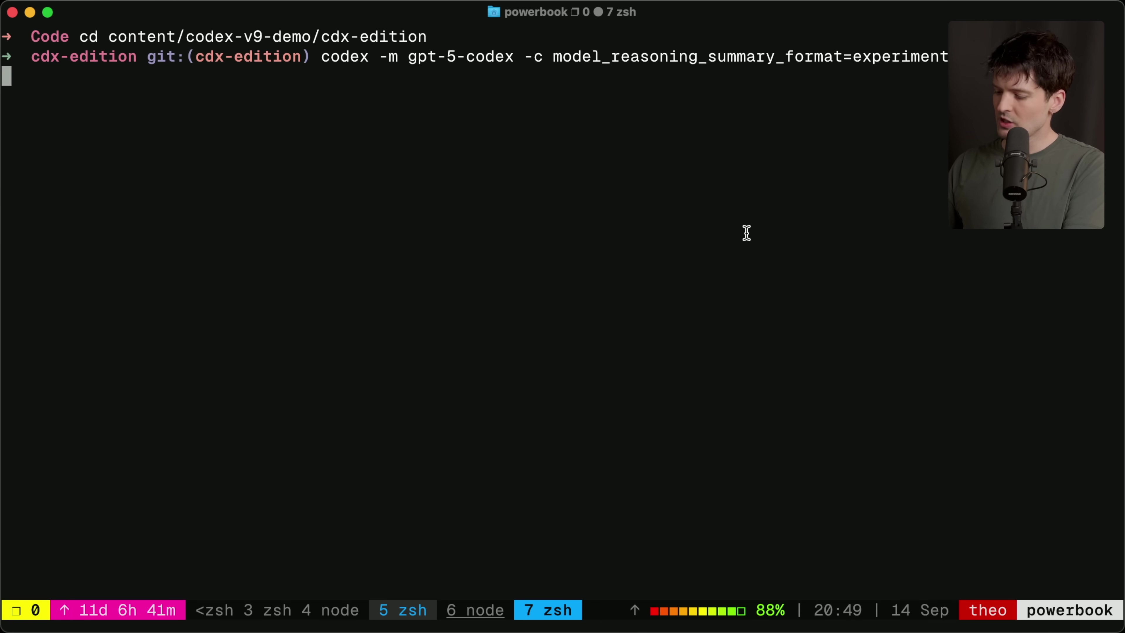 Terminal window showing command-line operations with Codex