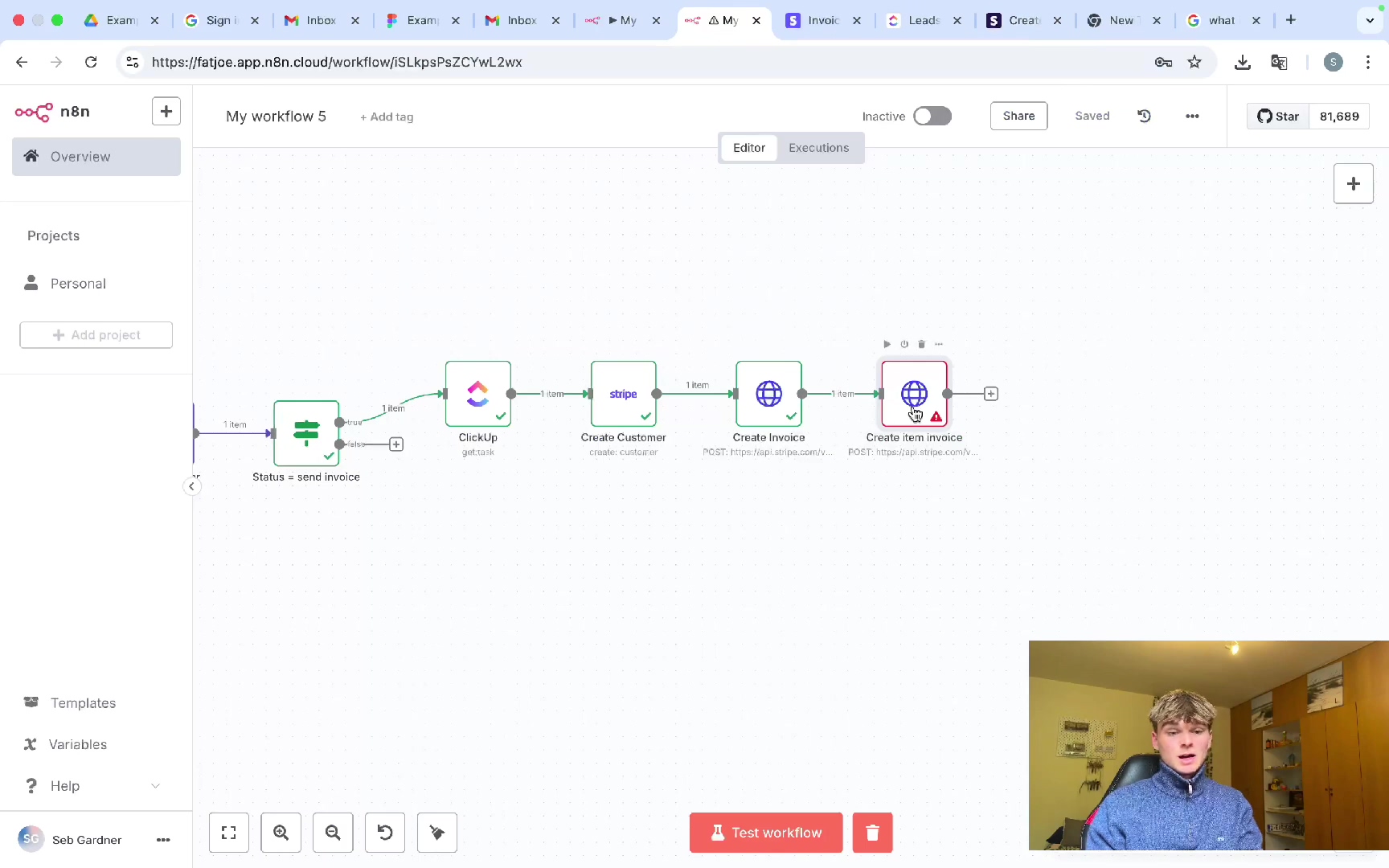 n8n workflow with interconnected nodes