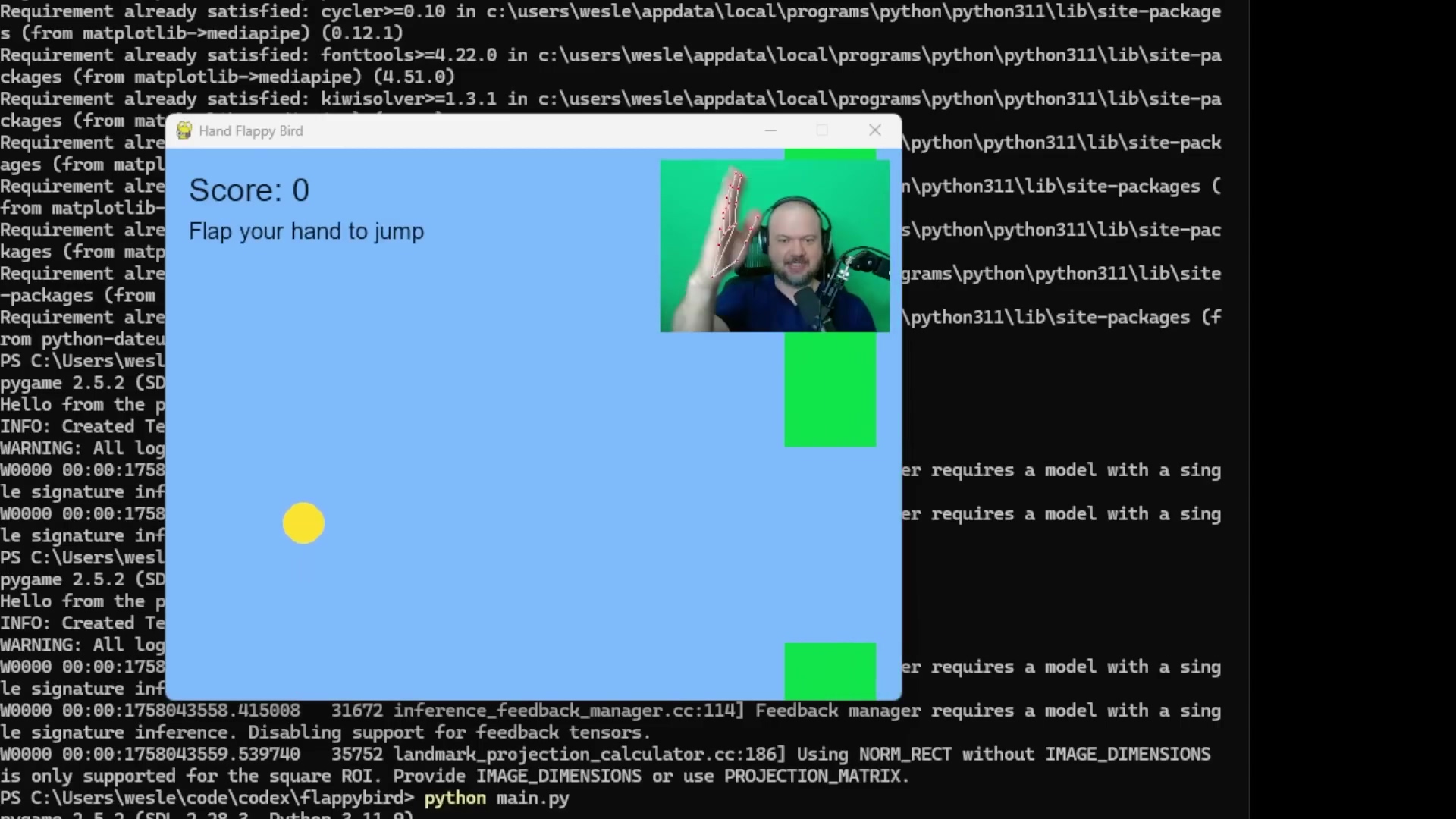 Hand Flappy Bird game with hand gesture interaction