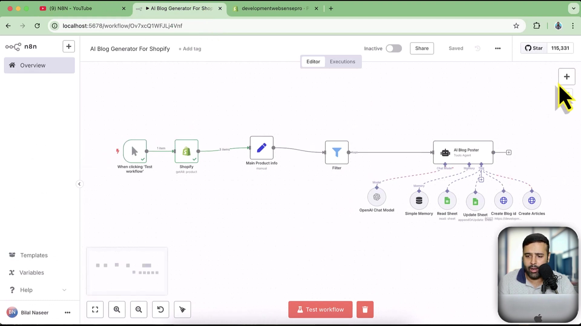 N8N workflow for AI blog generation for Shopify