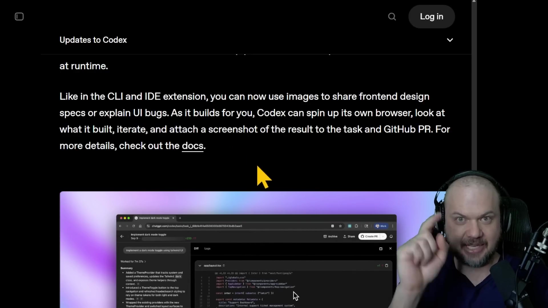 Codex updates webpage with UI bug interpretation